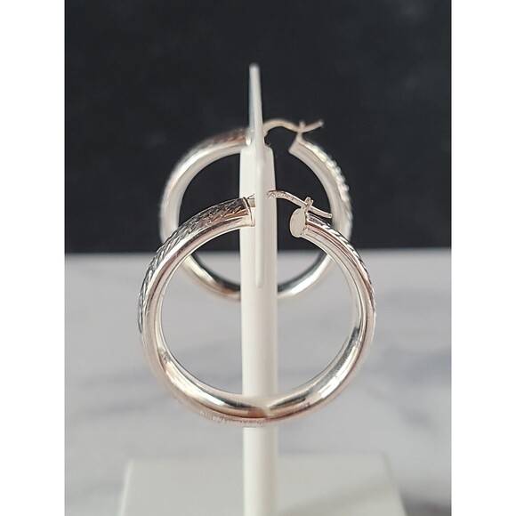 Milor Italian 950 Silver Etched Hoop Earrings Vintage - Picture 3 of 10